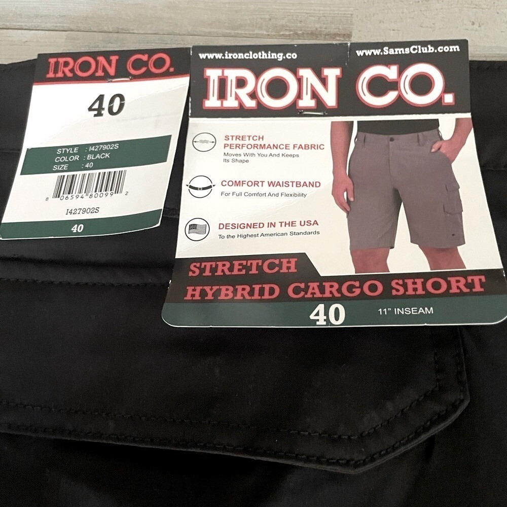 Iron Co Shorts Men's Size 40 Stretch Performance Hybrid‎ Cargo Blacksoot
